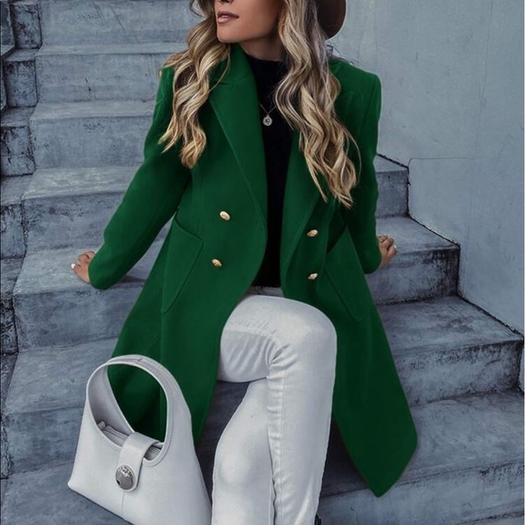 Elegant Classic Button Double Breast Pea Coat Jacket Outwear - Picture 7 of 17